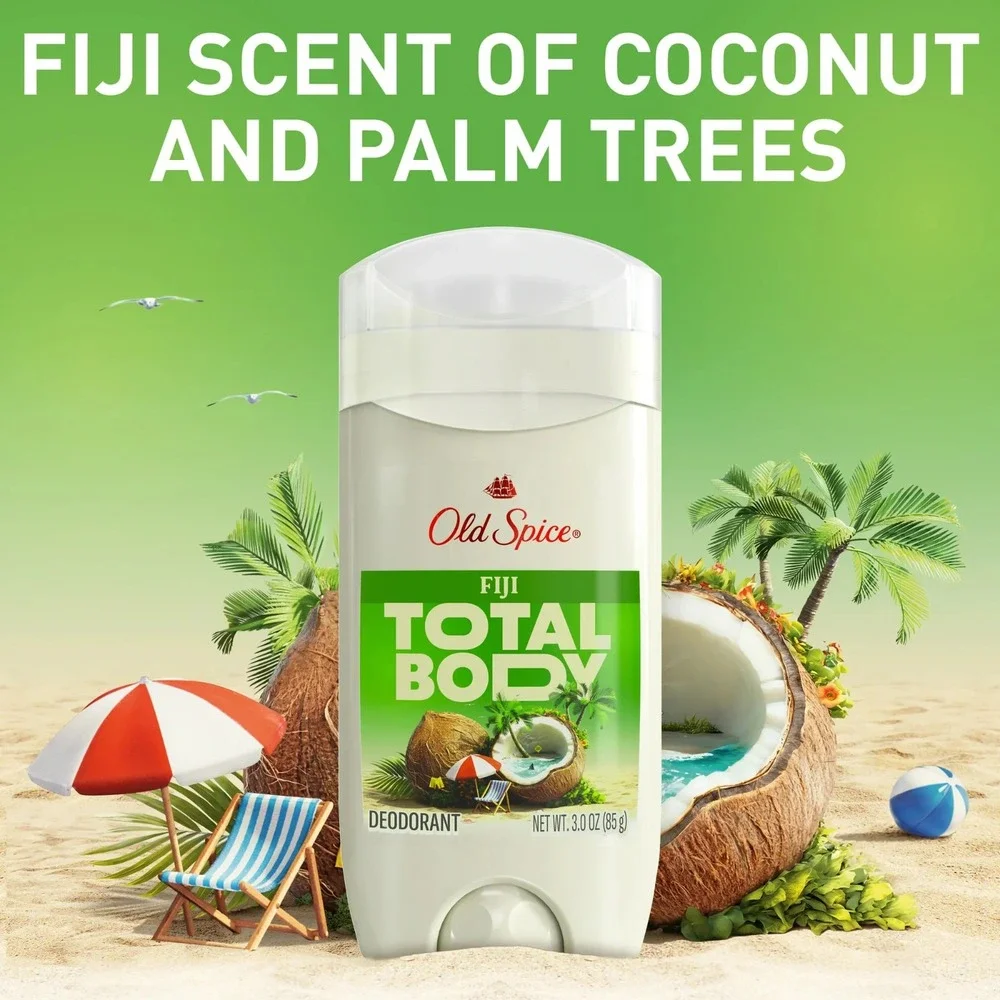 Old Spice Fiji Scent of Coconut & Palm Trees Total Body Deodorant 3 oz - 2 Pack